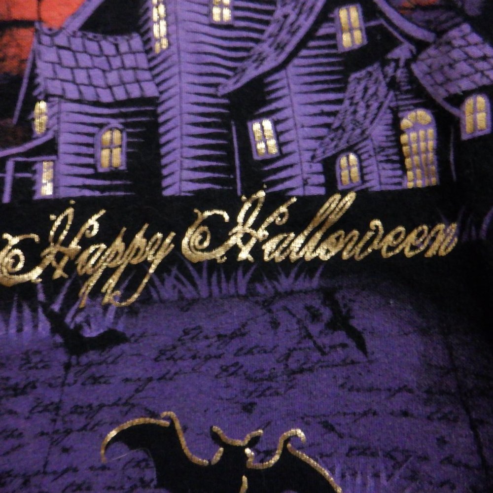 Happy Halloween Ladies Shirt 2X (18W - 20W) Black Purple Orange Gold Shimmer - Picture 10 of 15